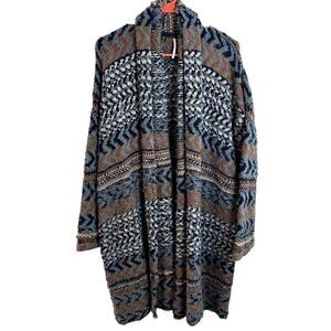 Free People Lona Wrap Cardigan Womens Size Small No Belt Blue Brown White